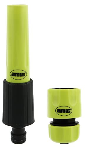 Amig - Kit de Riego - 2 Componentes - 1 Lanza de Riego con Caudal Regulable y 1 Empalme Rápido de 1/2 con Función Stop - Ideal para Jardinería - Plástico ABS - Verde Pistacho y Negro