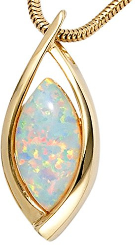 Anhänger mit Opal 375 Gold Gelbgold spitzoval Opalanhänger für Damen ohne Halskette
