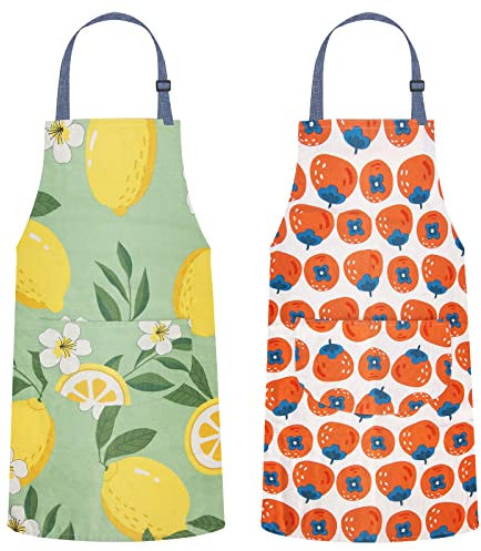 MageJoy Delantal Mujer Cocina - 2 Delantales Florales Grandes Con Bolsillos Para Cocinar, Hornear Y Jardinería