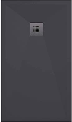 SOULBATH Plato de Ducha - Resina - Gel Coat - Textura Liso/Piedra - Antideslizante - Color Antracita - 130x80- Extraplano 3cm. Incluye Válvula de desagüe - Standard