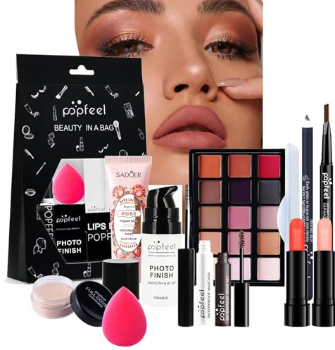 RoseFlower Professional Makeup Kit, Set Make Up, Include Palette di Ombretti, Mascara, Primo, Crema per le Mani, Rossetti e Polveri Viso dai diversi Finish e Colori, Set Regalo Donna Make Up#B