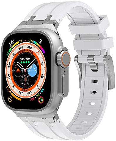 VeveXiao Bracelet robuste de luxe compatible avec Apple Watch Ultra Band 49mm 45mm 44mm 42mm, bracelet de rechange étanche en silicone pour iWatch Series 8 7 6 5 4 3 2 1 SE, Blanc argenté