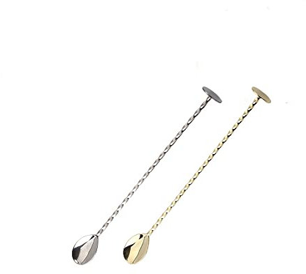 2 Pack Cocktail Mixing Spoons, 11 inch Stainless Steel Spiral Long Handle Cocktail Stirrers Spoons for Cocktail Shakers, Tall Cups & Pitchers (Silver+Gold)