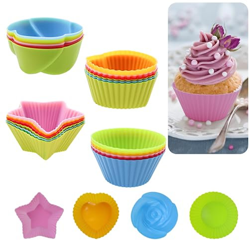 MIPIACE 24 Stück Mini Muffinform Silikon Bpa Frei Muffinförmchen Klein Muffin Silikonförmchen Wiederverwendbare Silikon Backform Muffins für Muffins Cupcake, Eincreme, Kuchen,Pudding 6 Farben