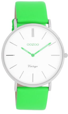 Oozoo Vintage Armbanduhr mit Lederband 40 MM Neon grün C20311
