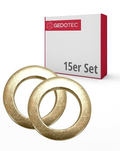 Gedotec Arandelas de acero I 10 x 16 x 2 mm I 15 unidades de espaciadores chapados en latón I con revestimiento antioxidante I Orientación óptima de puertas y ventanas I Arandelas inferiores de puerta