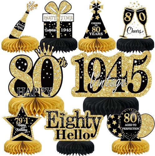 Voxisroma Deko 80. Geburtstag Mann,9 STK Schwarze Goldene Bienenwabe Mittelstück Tischdeko Geburtstag,80 Geburtstag Deko,80 Geburtstag Party Deko Für Frauen Und Mann,Geschenke Für Männer Geburtstag