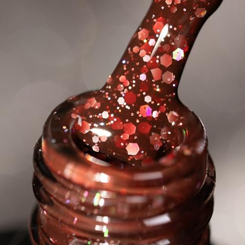 BURANO Glitter Gel Nail Polish, LED UV Nail Gel Shimmer Holographic Effect Soak off Curing Required Deep Red LP28