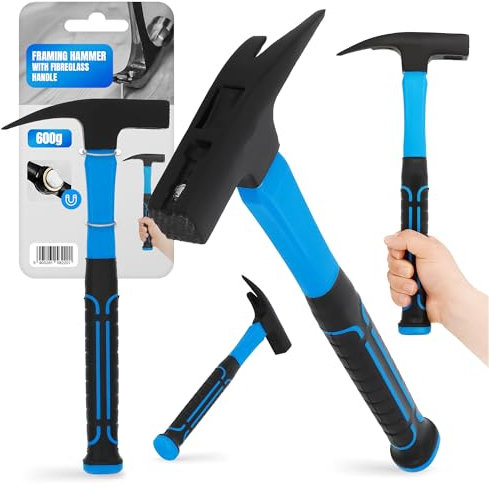 Zimmermannshammer mit Glasfaserstiel 600g Klauenhammer Latthammer Anti-Vibration Ergonomischer Rutschfester Griff Monoblockhammer Hammer Fiberglasstel Geschmiedet Kopf