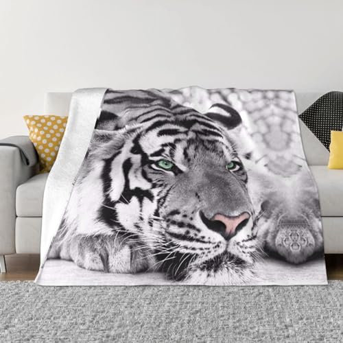 ESASAM Schwarz Weiß Tiger bedruckte Decke, Anti-Pilling-Flanell, super weich, bequem und warm.