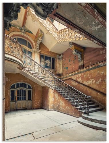 ARTland Wanddeko Wandbild Alu Verbundplatte für Innen & Outdoor Bild Architektur Ruinen Treppenhaus Treppe Ornamente Licht Lost Places U4YC