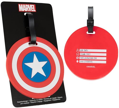 Marvel Kofferanhänger für Flugreisen & Kreuzfahrten, Luggage Tag mit Adresse & Name - Reise Zubehör (Rot Captain America)