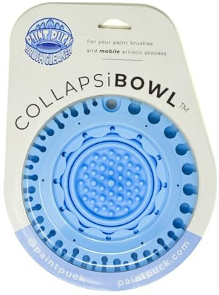 Paint Puck Collapsable Paint Brush Cleaner Rinse Cup (All-in-One) Fine Art, Studio, Classroom | Brushes Holder & Silicone Cleaning System for Acrylic, Watercolor, and Water-Based Mediums (Blue)
