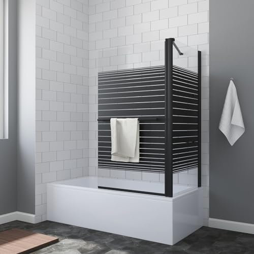 AQUABATOS Badewannenaufsatz mit Seitenwand Schwarz matt 80 x 70 x 140 cm Eckdusche Eck-Duschtrennwand für Badewanne Handtuchhalter Duschwand Glas 5 mm Sicherheitsglas Echtglas Nano Beschichtung