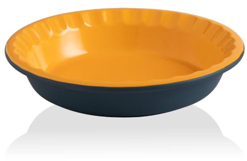 Sweejar Ceramic 10.4 Inches Pie Pan for Baking, Deep and Fluted Porcelain Round Pie Dish, Non-Stick Pie Plate for Pumpkin Pie, Apple Pie, Pie Pots with Morden Farmhouse Design (Blue & Yellow)
