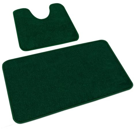Rururug Badezimmerteppich Set 2 Teilig, Weiche Mikrofaser Badezimmermatte und wc Vorleger mit Ausschnitt, rutschfeste Badematte, Waschbar Badvorleger Set Grün, 50x80+50x40 cm