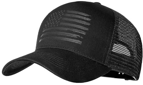QYJ Trucker-Hüte mit amerikanischer Flagge, USA-Hut für Damen und Herren, verstellbare Baseballkappe, Outdoor-Netz-Schnappverschluss, für den täglichen Gebrauch, Schwarz und Schwarz/Schwarz,