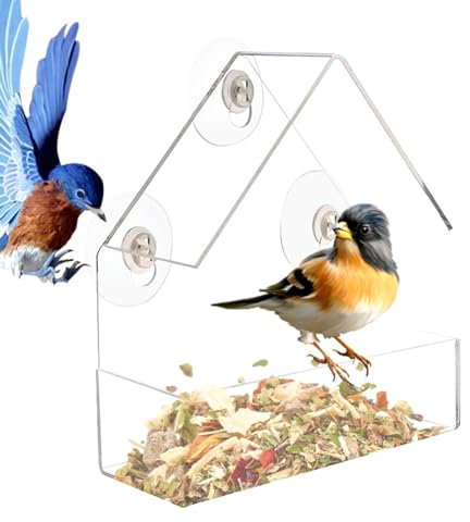 Uozonit Vogelfutterhaus für Fenster, Vogelhäuschen, aus transparentem Acryl, für Fensterbank, transparente Vogelfutterstation für Fensterbank