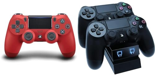 Sony PlayStation DualShock 4 Controller - Red & Venom PlayStation 4 Twin Charge Docking Station - Black (PS4) VS2732