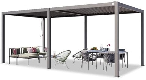 PRIMEYARD Pergola 3x6 m poteaux en Aluminium avec Lames orientables en Acier pavillon Gris