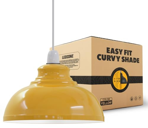 LEDSone Ceiling Light Shade, Vintage Metal 29cm Curvy Shaped Lamp Shades Easy fit Ceiling Pendant Lightshade for Living Rooms bedrooms Living Room Kitchen Dining Room Cafe Restaurant (Yellow)