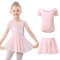 Kefiyis Ballettkleidung Mädchen Kurzarm Ballettkleid Baumwolle Balletttrikot Kinder Ballettanzug Ballettbody mit Chiffon Rock Tütü 3-11Jahre Rosa 120