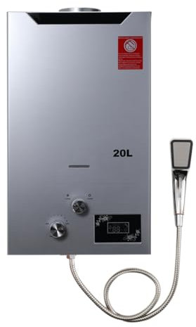 TABODD Chauffe-eau Portable au Gaz Propane 20L 40KW Pour Douche de Camping Extérieure, Certification CE, Argent