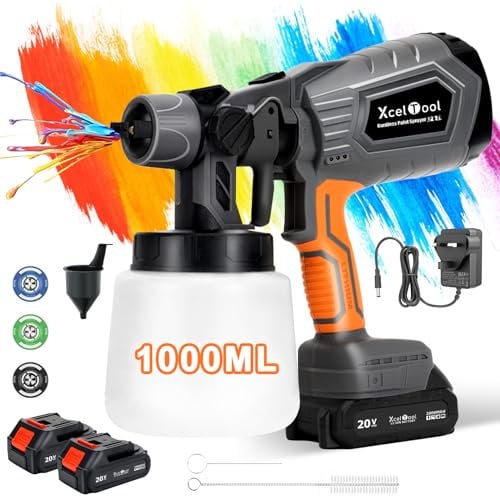 Cordless Paint Sprayer,20v HVLP Electric Spray Paint Gun With 1000ml Container,easyspray cordless paint sprayer - 2x batteries included,Handheld Paint Gun for Walls Ceilings, Fence, Wood