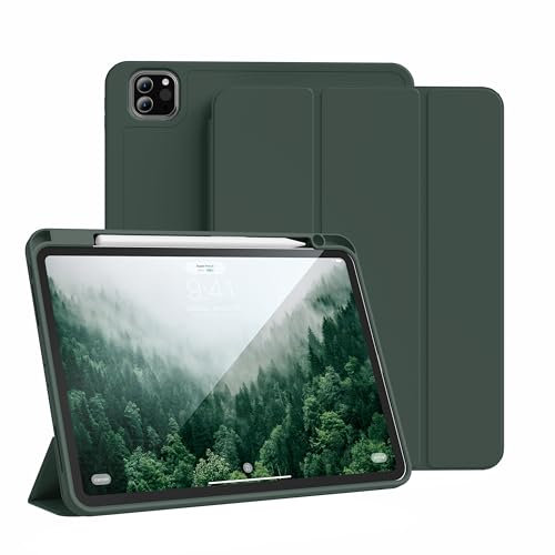 GKABXY Étui pour iPad Pro 11 Pouces 4e / 3e / 2e génération 2022/2021/2020 avec Porte-Crayon, Dos en TPU Souple, étui de Protection Fin et Antichoc, Auto Sleep/Wake, Vert Nuit