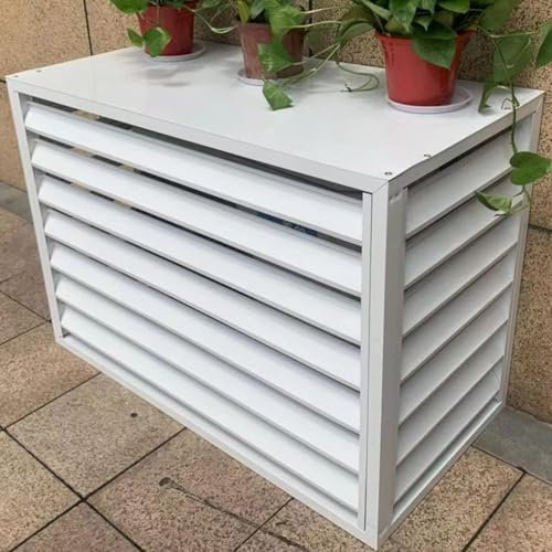 Aluminium-Klimaanlagenabdeckung für Trennzaun, dekorativer Sichtschutz mit Lamellen für Wechselstrom-Einheiten, Allwetter-Raumteiler, Zaun, Versteck, Mülleimer, Weiß, 100 x 70 x 50 cm