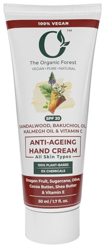 Plant-Based Anti Aging Hand Cream Moisturizer with SPF Protection | Hand Moisturizer for Dry Cracked Hands | Bakuchiol, Dragonfruit, Shea Butter, Sandalwood & Vitamin C for Dry Hands | Wrinkle Help |