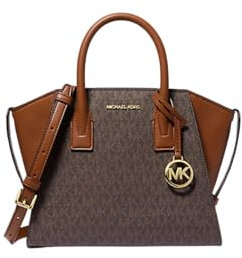 Michael Kors Avril Small Logo e Borsa in Pelle Marrone PVC, Pvc Marrone, Small
