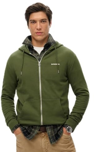 Superdry Herren Einfarbiges Hoodie mit Reißverschluss Army Grün XL