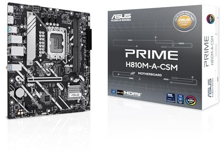 ASUS PRIME H810M-A-CSM, Intel mATX Motherboard, 6+1+1+1 Power Stages, DDR5 Slot, PCIe 4.0, 2 M.2 Slots, Intel 16 GB Ethernet, DisplayPort, HDMI, USB-A 10 Gbps, USB-C 5Gbps, Black