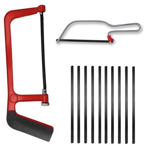 Hacksaw 2 PCS Adjustable Angle Junior Hacksaw Hacksaw for Metal Cutting Metal Saw Comes with 10 Carbon Steel Mini Saw Blades Metal Saw for Cutting Plastic PVC Pipe Tiles and Wood