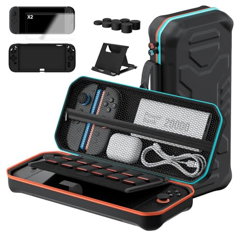 Hosanwell Protective Carrying Case for Nintendo Switch 2 (2025), 13-in-1 Hard Accessory Case for Switch 2 with Screen Protector, Silicone Cover, Joystick Caps & Adjustable Stand