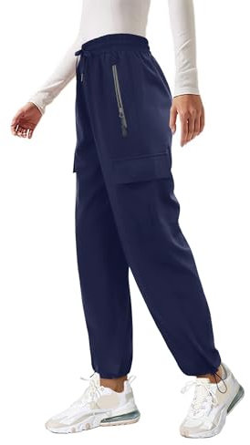 Friptspyg Outdoor Hosen Cargohose Damen Leichter Trekkinghose Wanderhose Schnelltrocken Wasserdicht Einstellgurt Sportlich Jogginghose mit Taschen,Marineblau M