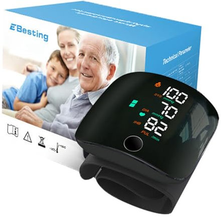 Lvozize Tensiomètre au Poignet, Mesure Entièrement Automatique de la tension Artérielle et du pouls Brassard réglable Mémoire 2 Utilisateur x 99 Mesures pour un usage domestique