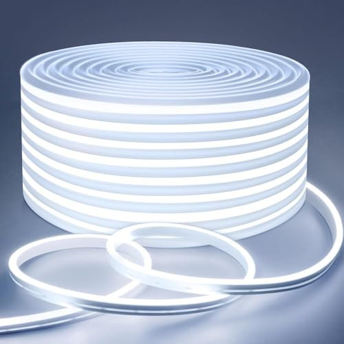 Lamomo LED Streifen 5M, Neon Dimmbar LED Strip, Warmweiss Wasserdicht 6000K Led Leiste, Silikon Flexibel Outdoor Lichtleiste, Flexibel Indirekte Beleuchtung für Innen Aussenbereich Heim Küche Deko