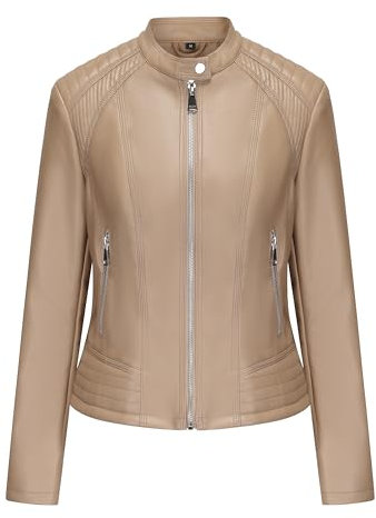 vittorio y Giacca Donna in Ecopelle Leggera con Cerniera e Tasche (IT, Testo, L, Regular, Regular, BEIGE)