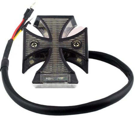 Stop Rücklicht Universelles 12-V-Motorrad-L-Rücklicht, rauchfarbenes Eisernes Kreuz, verchromtes Bremsrücklicht, L- mit Kennzeichenbeleuchtung