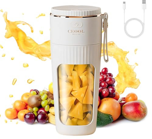 Mixeur Portable 340ml - Mini Mixeur Sans Fil Personnel pour Smoothies à Emporter - Puissant Mixeur de Comptoir - Rechargeable avec Couvercle Anti-Fuites & Paille - Bouteille à Jus Antioxydante