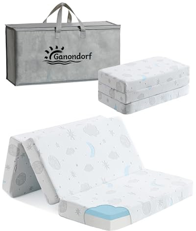 Dreifach gefaltete Matratze 96,5 x 66 cm, atmungsaktiv, weicher Plüsch-Memory-Schaum für Babys, Kleinkinder, Reisen, inklusive Tragetasche, abnehmbarer, waschbarer Bezug, passend für Laufstall