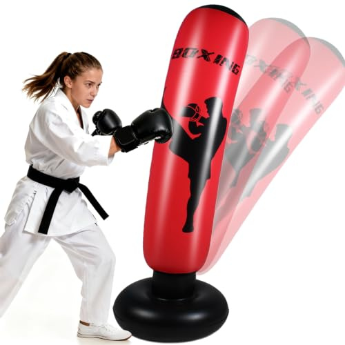 Quintrost Boxsack für Teenager ab 14 Jahren Standboxsack Aufblasbarer Jugendliche Boxsack Stehender, Geschenk für Jugendliche Üben von Karate, Kickboxen,Taekwondo, MMA