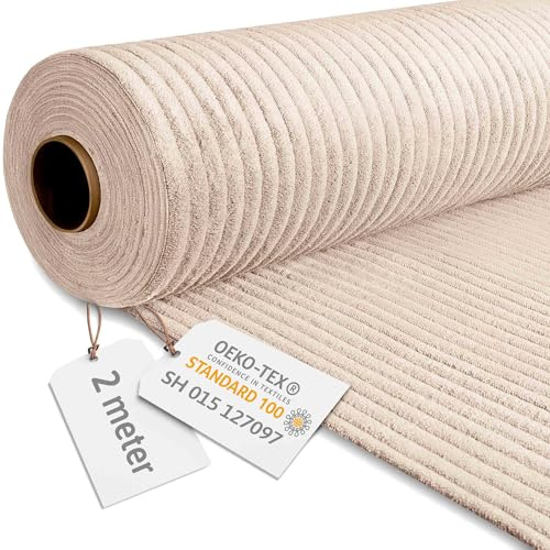 DreamRoots Cord Stoff Meterware Gewicht 380 g/m2 - Polsterstoff Cord Meterware 140 cm breit - Möbelstoff - Breitcord Vanilla Ice 2M