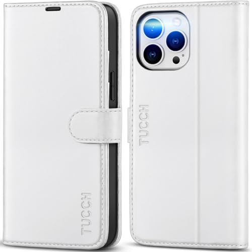 TUCCH Wallet Case for iPhone 13 Pro Max (6.7), White | 4 Card Slots, RFID Blocking, Kickstand, Shockproof TPU Shell, Premium PU Leather, Magnetic Closure, Folio Flip Cover