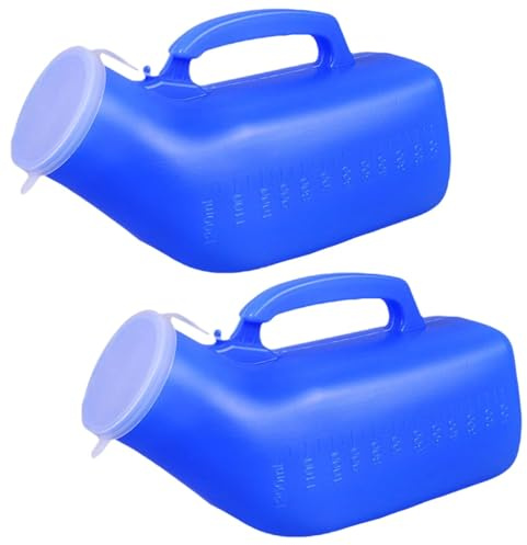 2Pcs 1200ml Male Urinal Bottles, Portable Urine Bottles with Screw Cap, Leak-Resistant Pee Bottles for Men, Reusable Plastic Urinals for Camping & Travel
