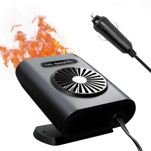 Jaaduem Chauffage pour Voiture, Ventilateur 2 en 1 à Chauffage et Refroidissement Rapides, dégivreur et désembueur de Pare-Brise avec Prise Allume-Cigare, Chauffage Portable pour Voiture 200W