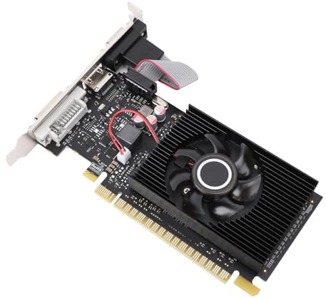 VBESTLIFE Scheda Grafica da 1 GB, GPU DDR3 a 64 Bit, Scheda Video da Gioco PCIE 1.1 X16 589/500 MHz, Scheda Grafica per Computer Desktop con Porte HDMI, DVI, VGA