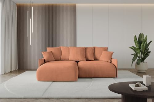 ALTDECOR Ecksofa mit Schlaffunktion und Bettkasten Corner Sofa Eckcouch Couch L-Form angeordnet Schlafcouch Ausziehbar Wohnlandschaft ONESK-L 216x177x42 Apricot